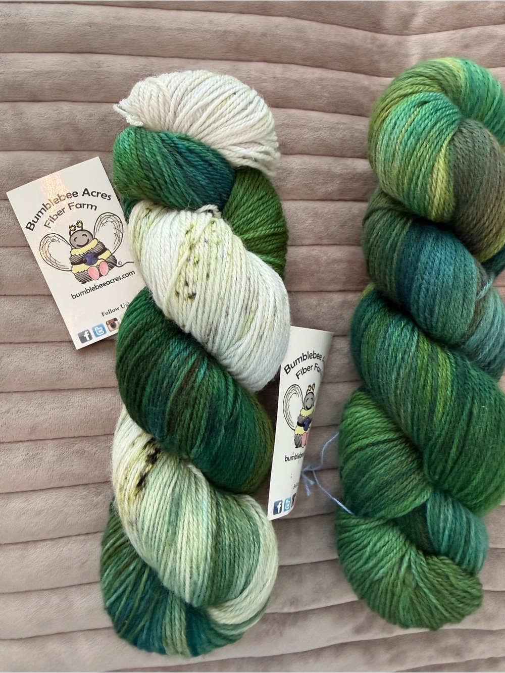 Bumblebee acres Hand-Dyed Green & WhiteYarn